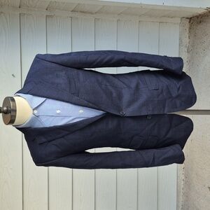 STAN HERMAN x JetBlue Dark Grey Blue Modest Plaid‎ Wool Blend Sz 36 R Sport Coat